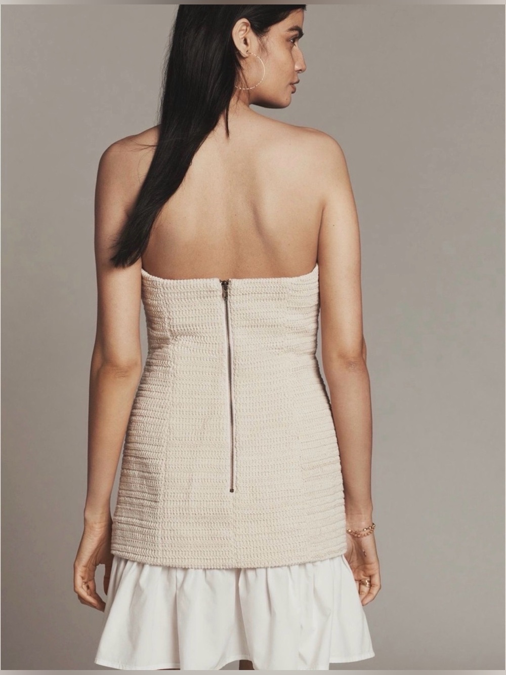 Anthropologie Mon Renn Cream Strapless Crochet Knit Mini Dress NWOT - Picture 2 of 15